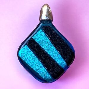 Dichroic Blue Glass Pendant with Sterling Silver 925 Top For Chain